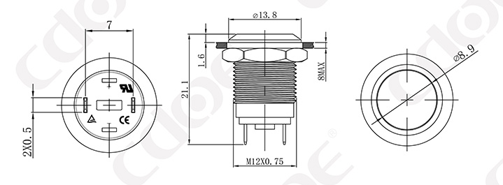 තල්ලු බොත්තම 12mm තාවකාලික පැතලි හිස