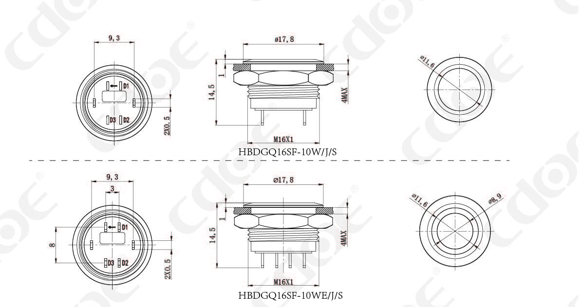 HBDGQ16SF-10W(WE) Product size