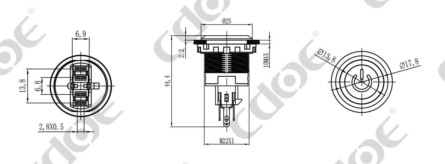 22mm oruka ati agbara aami pushbutton