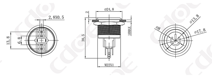 metalen drukknopschakelaar 22mm ip65