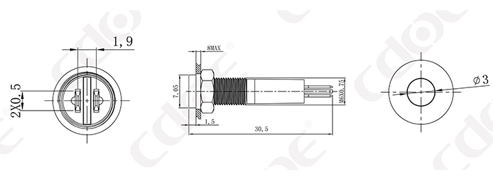 voyants 6mm tête plate ip67