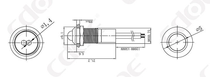 د لیډ شاخص څراغونه 8mm د تار سره