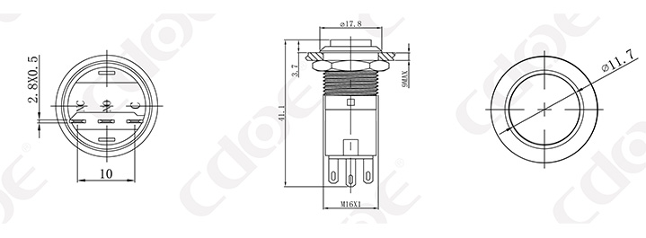 Interruttore a pulsante da 16 mm a testa alta