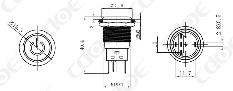 ip67 পুশ বোতাম 19MM পাওয়ার প্রতীক নেতৃত্বে