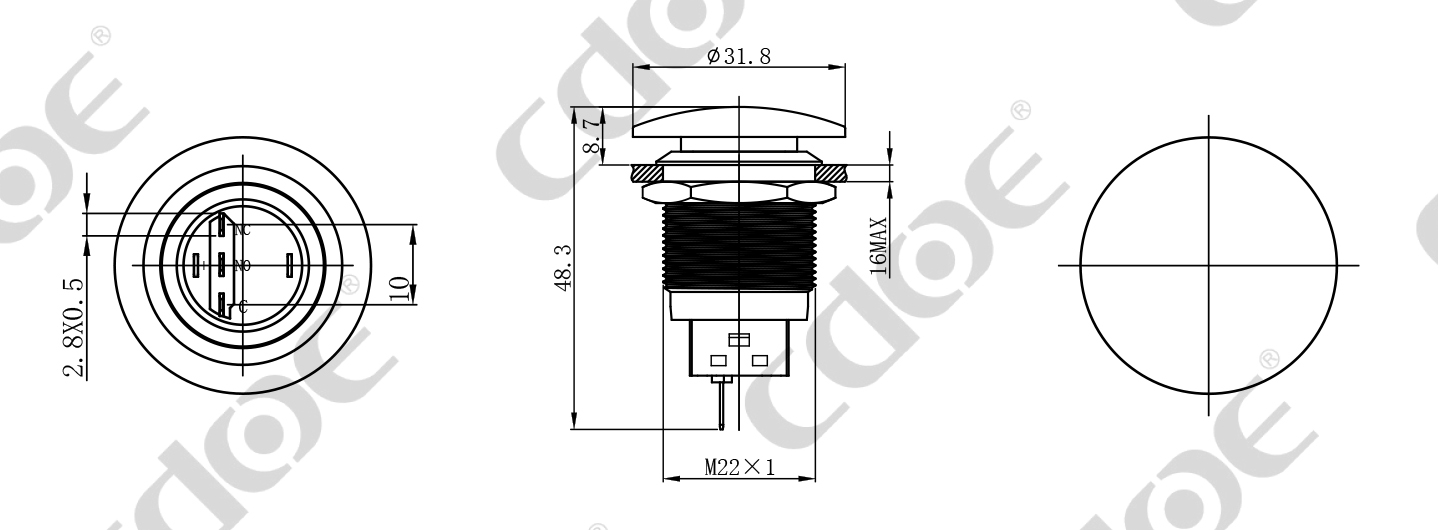 22 mm-es gombafej ip67 nyomógomb