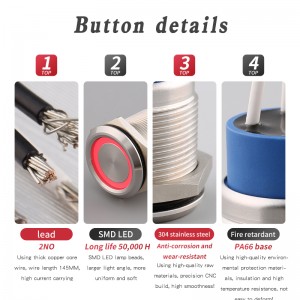Anneau de trou de montage de 22mm, interrupteur électrique led, bouton-poussoir en métal 10a