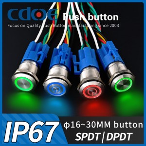 19mm 1no1nc cleaning machine push metal button switch ring led