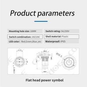 16mm Tryckknapp plast 1no1nc switch power custom symbol