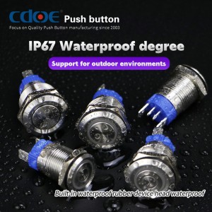 Anello pulsante illuminato da 16 mm terminale pin led ip67 10a ripristino interruttore ad alta corrente