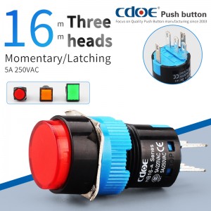 Plastic 16mm Round Square Rectangle Head push switches button red green orange LED Lights 48v