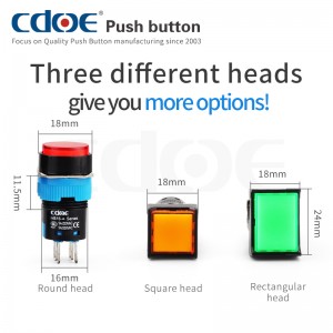 Plastic 16mm Round Square Rectangle Head push switches button red green orange LED Lights 48v