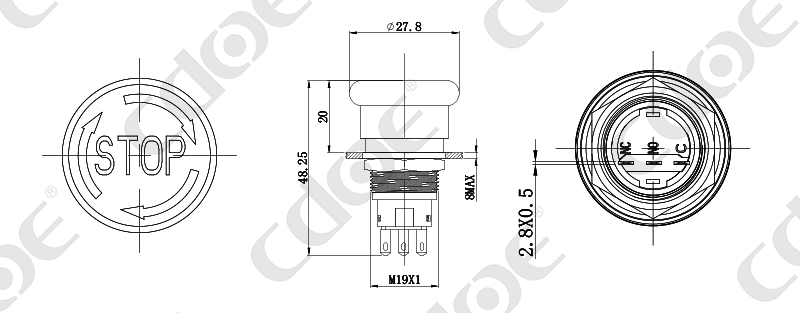 19mm emergency stop red button