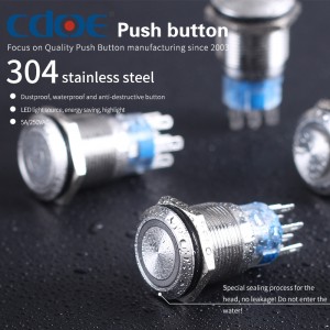 China Anti Vandal Push Button 19MM metal ip67 waterproof electric switch