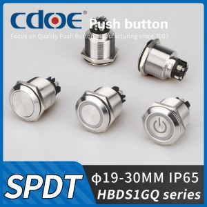Interrupteur à bouton-poussoir plat et rond 1no1nc, étanche Ip65, en acier inoxydable, 25mm, 220v, 5a