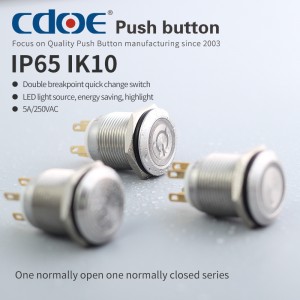 Interrupteur à bouton-poussoir plat et rond 1no1nc, étanche Ip65, en acier inoxydable, 25mm, 220v, 5a
