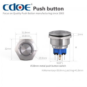 28mm Metal Push Button Stainless Steel Control Panel Switch For Start Equipment