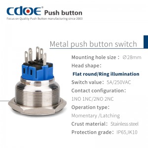 28mm Metal Push Button Stainless Steel Control Panel Switch For Start Equipment