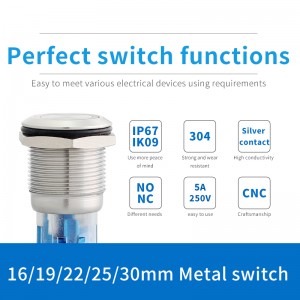 China Anti Vandal Push Button 19MM metal ip67 waterproof electric switch