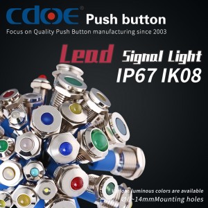 6mm Metal Signal Lamp Ip67 Pin Terminal Waterproof 220v Led Pilot Light With Wire