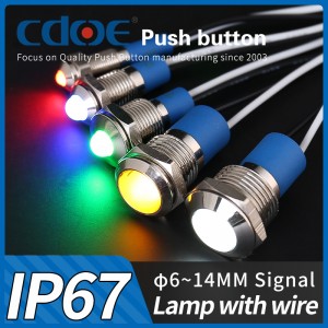 6mm Metal Signal Lamp Ip67 Pin Terminal Waterproof 220v Led Pilot Light With Wire
