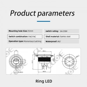 china ip67 switch waterproof 110 volt push button momentary ring led red green 35mm