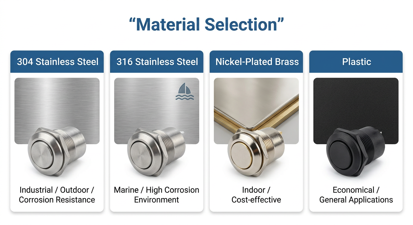 Comparison chart of push button switch material selection