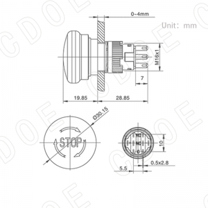Emergency Stop Button 16mm Lock Red Head Stop White Arrow Metal Push Switch