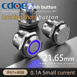 Flat Round ring illuminated 16mm IP67 1no1nc Spdt Small waterproof 12 volt push button switch