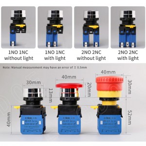 20a High Current Waterproof Momentary push button 1no1nc 2no2nc 22mm Plastic switch with Lights