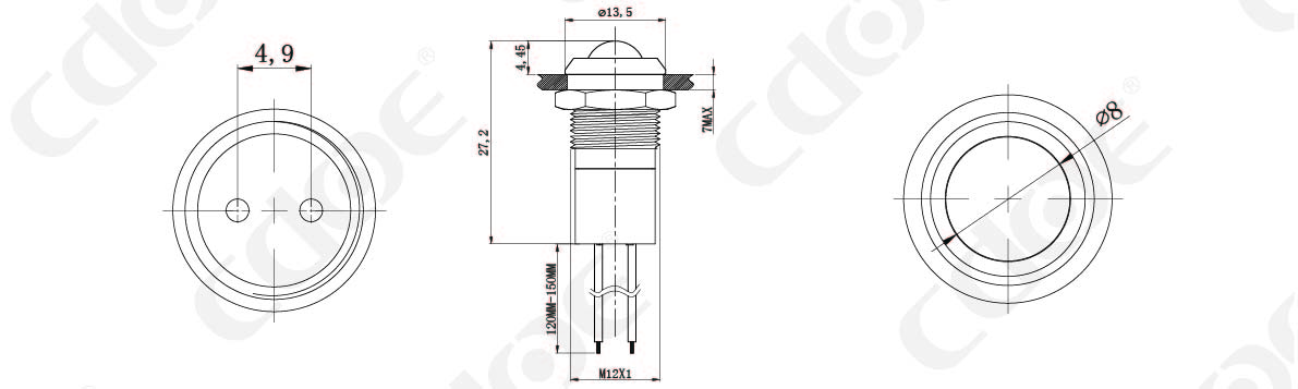 HBDGQ12G-D-Y 12mm indicator lamp product size