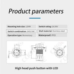 LED illuminated high head control small equipment spst panel mount pushbutton switch 12mm