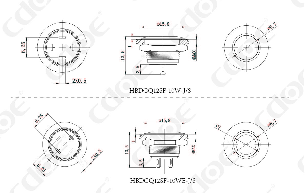 HBDGQ12SF-10W-J Product size