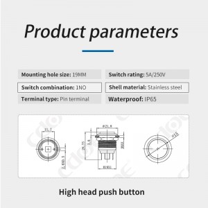 china 19MM switch 12v ring led 4 pins terminal waterproof ip65 momentary push button