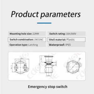 22mm push emergency button red latching 10a stop switch for Weeding machine