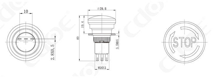 16MM black emergency stop push button