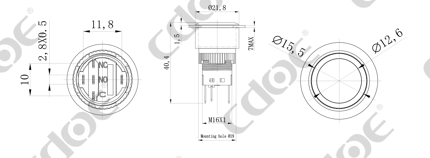 19mm plastic push button switches