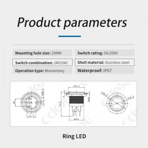 Interrupteur de démarrage à bouton-poussoir, anneau de 25MM, éclairage led vert 12v 220v ip67 5a, auvent