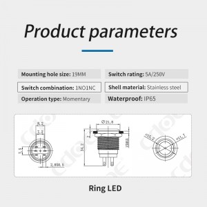 12v プッシュボタンスイッチリング LED 照光 220v ラッチングロングスタイル