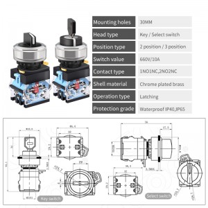 LA38 30MM push button black industrrial rotary 3 position Key Lock Switch Electrical