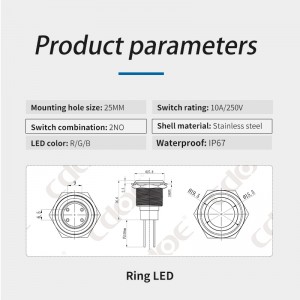 interrupteur à bouton-poussoir 12v anneau lumineux étanche ip67 10a métal