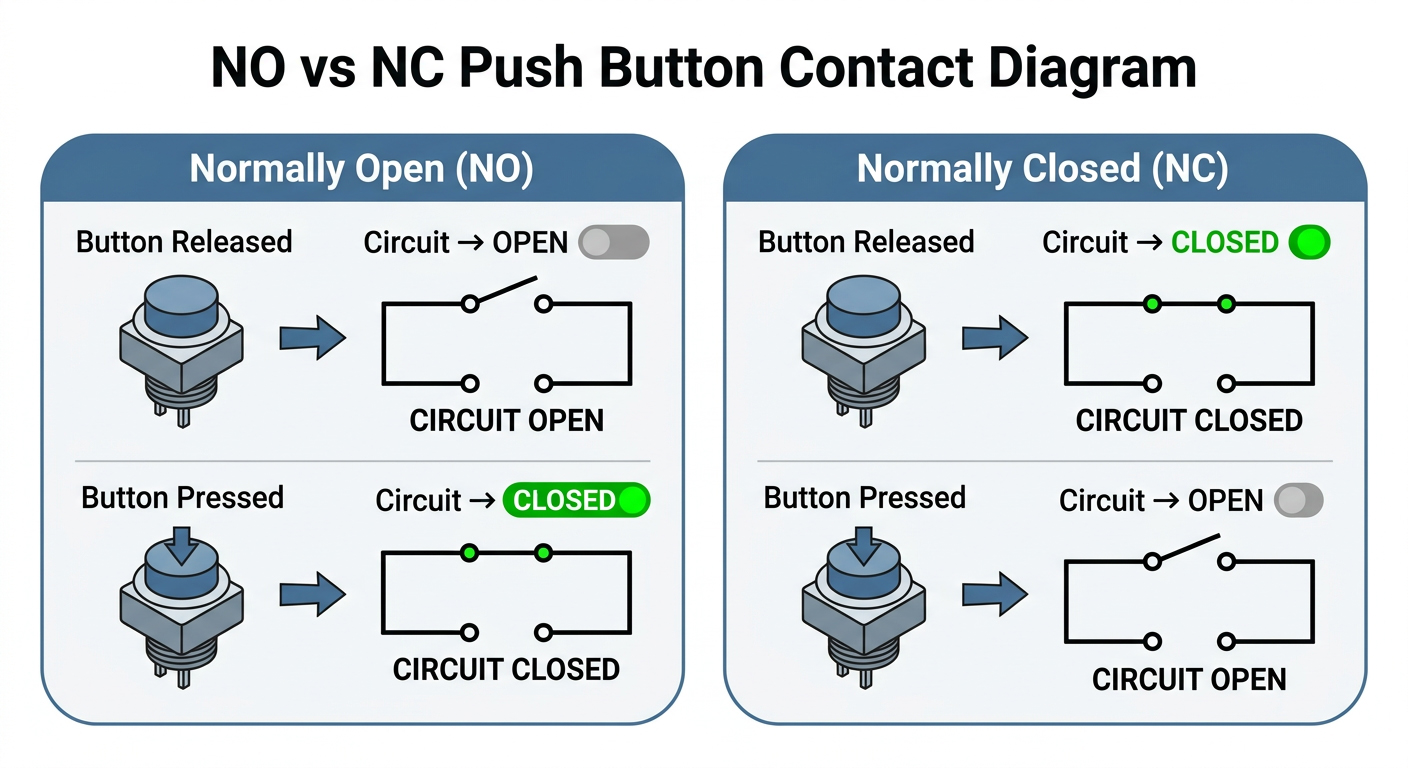 NO vs NC Push Button Contact Diagram