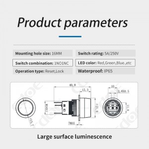 New product Dot led 16mm latching button on off power switch 12v led light