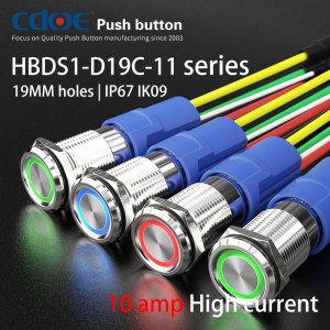 Metal push button 19mm normally open normally close ring power ss 10amp ip67 cdoe product