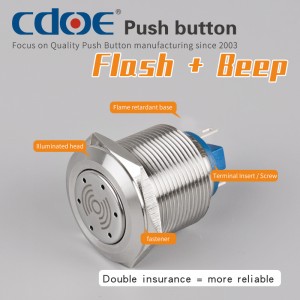 Metallic 19mm Flash Buzzer Waterproof Ip65 Screw Terminal Red Keeps Chirping