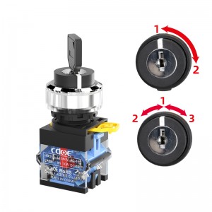 LA38 30MM push button black industrrial rotary 3 position Key Lock Switch Electrical
