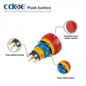 New style emergency stop 16mm Plastic Shell push button Switch with 5A Capacity and White Arrow Logo