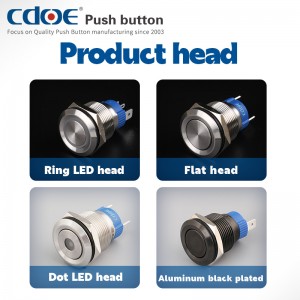 Anello pulsante illuminato da 16 mm terminale pin led ip67 10a ripristino interruttore ad alta corrente