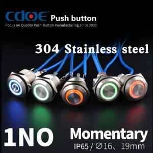 push button switch normally open 16MM ring led 12v light on off
