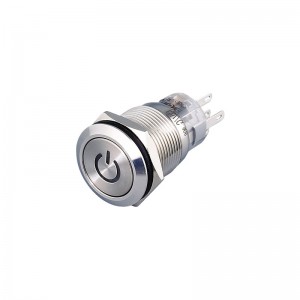 tryckknapp rostfritt stål 19mm kraftsymbol switch 1no1nc vattentät IP67 spdt platt huvud