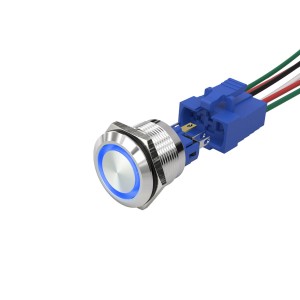 Anti vandal 22mm ring led stainless steel pushbutton light switch 6 pins terminal with connector